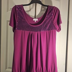Maurices Raspberry Sequin Yoke Short Sleeve Tee